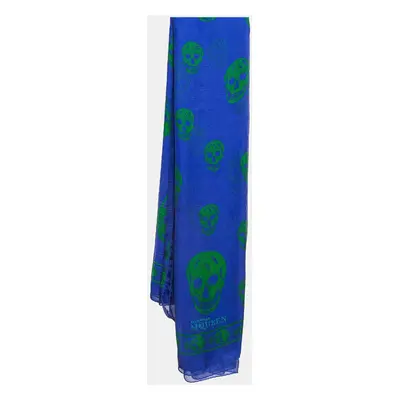 Alexander McQueen Blue Skull Print Silk Scarf