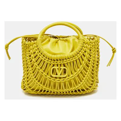 Valentino Yellow Woven Leather Allknots Shopper Tote