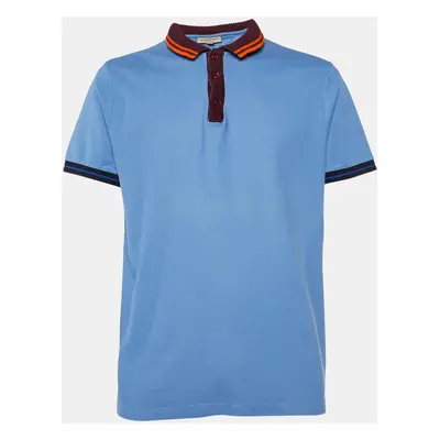 Burberry Blue Cotton Contrast Trim Polo T-Shirt