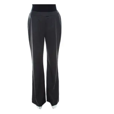 Escada Grey Stretch Wool High Waist Wide Leg Trousers