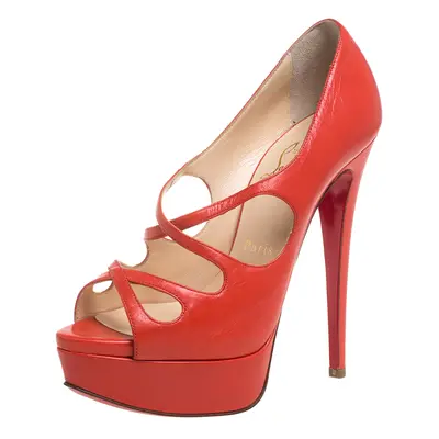 Christian Louboutin Orange Leather Mademoi Criss Cross Peep Toe Pumps Size 36.5