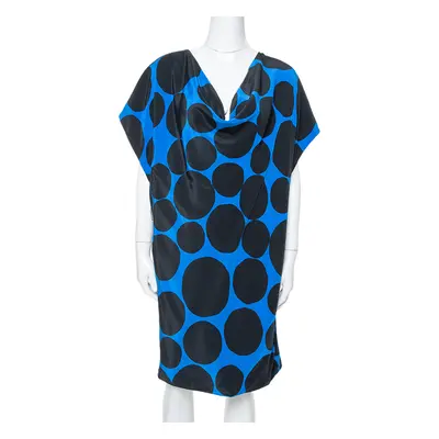 Gucci Black & Blue Dot Print Silk Draped Mini Dress