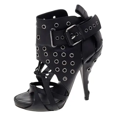 Givenchy Black Leather Studded Strappy Ankle Boots Size