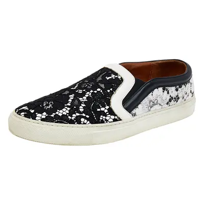 Givenchy White/Black Lace And Leather Slip on Sneakers Size