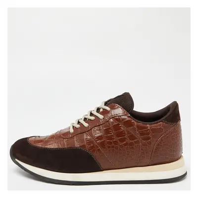 Giuseppe Zanotti Brown Croc Embossed and Suede Sneakers Size