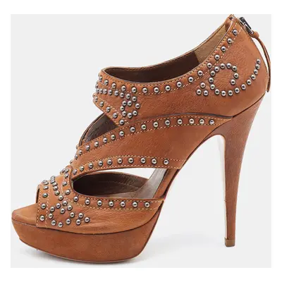 Miu Miu Brown Leather Studded Platform Sandals Size