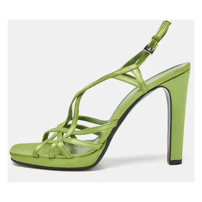 Prada Green Satin Strappy Open Toe Platform Slingback Sandals Size