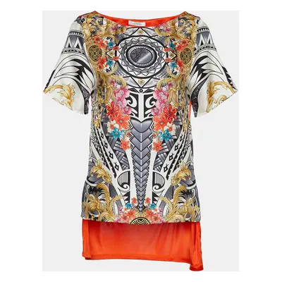 Versace Collection Multicolor Printed Silk & Jersey Hi-Low Hem Top