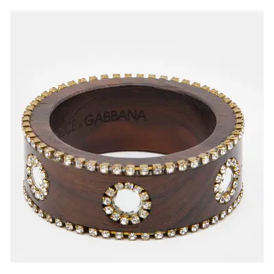 Dolce & Gabbana Brown Wood Crystal Embellished Wide Bangle