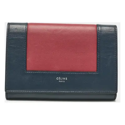 Celine Navy Blue/Burgundy Leather Frame Trifold Wallet