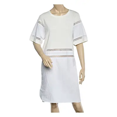 See by Chloe White Cotton & Knit Paneled Midi Dress