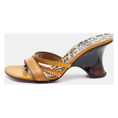 Stuart Weitzman Yellow Leather Strappy Slide Sandals Size