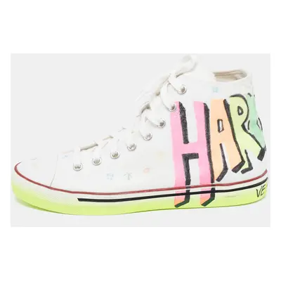 Vetements White Canvas Printed Hard Core Happiness High Top Sneakers Size