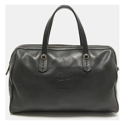 Bvlgari Black Leather Casa Fondata Embossed Satchel