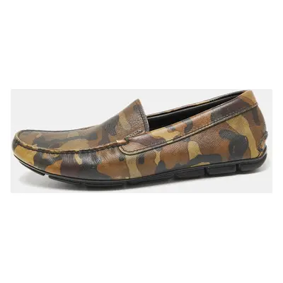 Prada Green Camo Print Leather Slip On Loafers Size 39.5