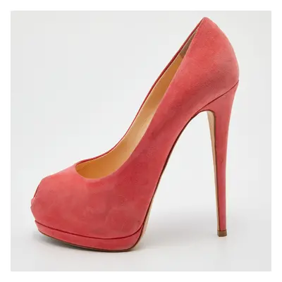 Giuseppe Zanotti Coral Pink Suede Sharon Peep Toe Platform Pumps Size