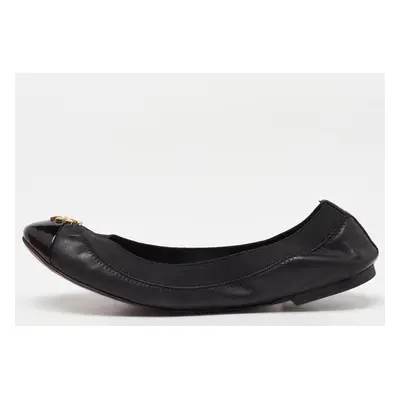 Tory Burch Black Patent and Leather Jolie Scrunch Ballet Flats Size 35.5