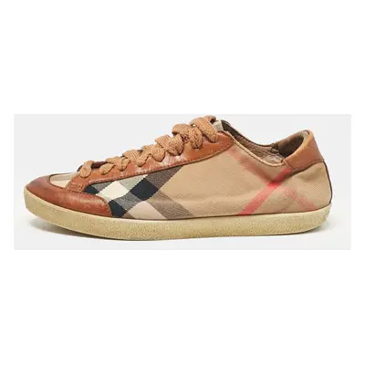 Burberry Brown/Beige Canvas and Leather Low Top Sneakers Size