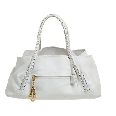 Salvatore Ferragamo White Leather Front Pocket Satchel