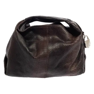 Furla Dark Brown Python Embossed Leather Elisabeth Hobo