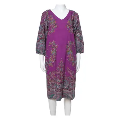 Etro Purple Floral Print Wool Shift Dress