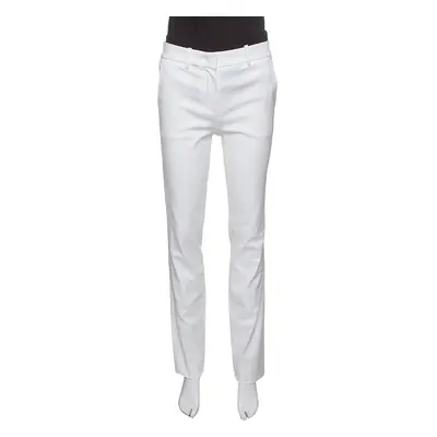 Roberto Cavalli Firenze White Cotton High Waist Straight Fit Pants