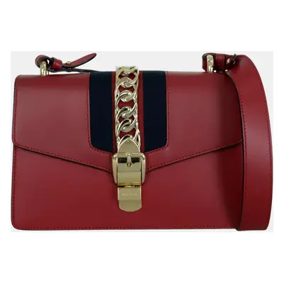 Gucci Red Leather Small Sylvie Shoulder Bag