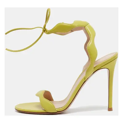 Gianvito Rossi Light Green Leather Wavy Ankle Tie Sandals Size