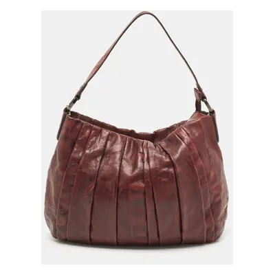 Dkny Burgundy Pleated Leather Hobo