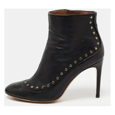 Roberto Cavalli Black Leather Studded Ankle Booties Size