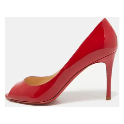 Christian Louboutin Red Patent Leather YouYou Peep Toe Pumps Size 38.5