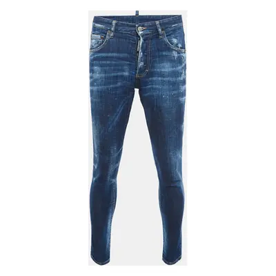 Dsqaured2 Dark Blue Distressed Denim Skinny Dan Jean