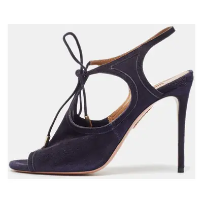 Aquazzura Navy Blue Suede Mira Ankle Strap Sandals Size