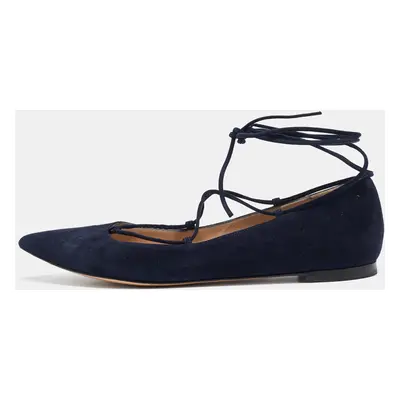 Gianvito Rossi Navy Blue Suede Femi Ankle Tie Ballet Flats Size 39.5