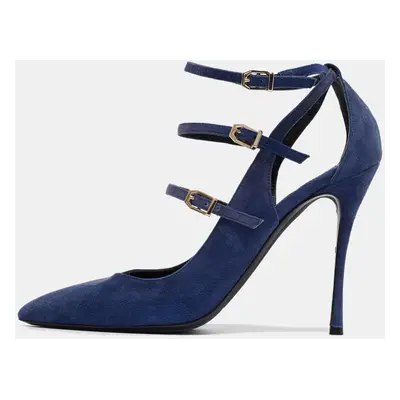 Nicholas Kirkwood Blue Suede Ruffle Buckle Pointed Toe Pumps Size