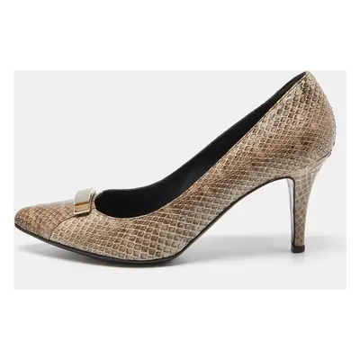 Fendi Beige/Brown Watersnake Leather Pointed Toe Pumps Size 39.5