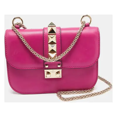 Valentino Fuchsia Leather Rockstud Glam Lock Flap Bag