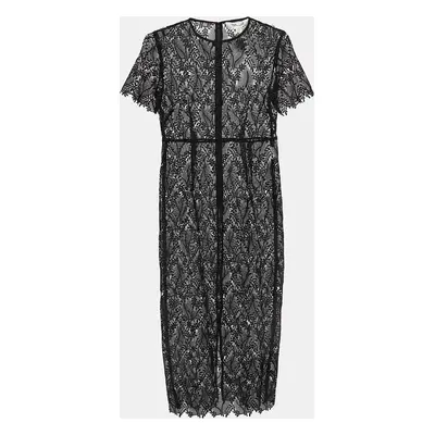 Diane Von Furstenberg Black Lace Tailored Overlay Midi Dress