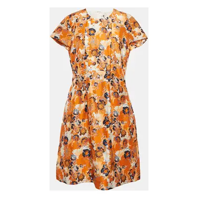 Boss By Hugo Boss Orange Floral Print Silk Short Dress