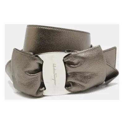 Salvatore Ferragamo Metallic Leather Logo Bow Waist Belt 85CM