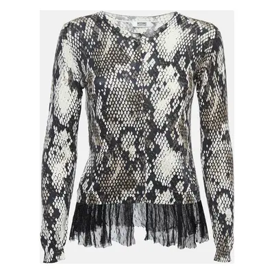 Moschino Cheap and Chic Black Snake Print Ruffled Cardigan Top