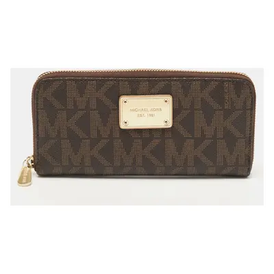 Michael Kors Dark Brown Monogram Coated Canvas Zip Around Wallet