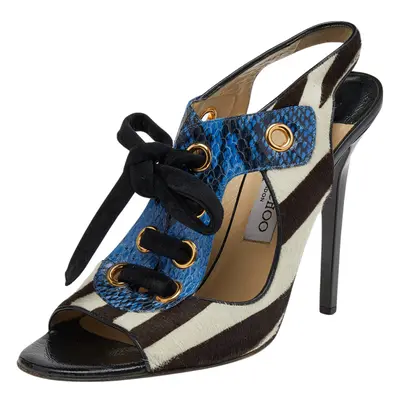 Jimmy Choo Multicolor Calf Hair And Python Leather Lace Up Sandals Size