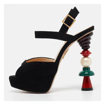 Charlotte Olympia Black Suede Ankle Strap Sandals Size