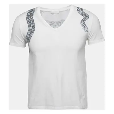 Alexander McQueen White Snake Print Cotton V-Neck T-Shirt