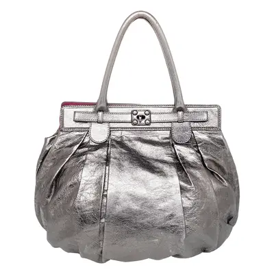 Zagliani Metallic Grey Pewter Satchel