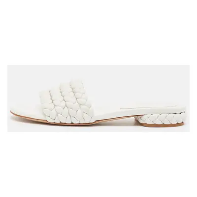 Gianvito Rossi White Braided Leather Slide Flats Size 38.5