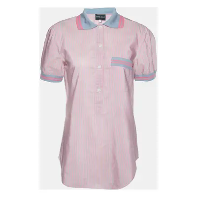 Giorgio Armani Pink Stripe Poplin Half Placket Shirt