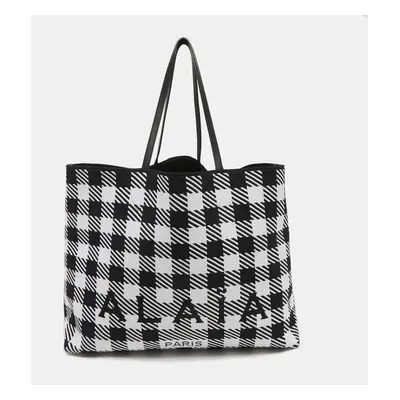 Alaia Black/White Canvas and Leather Large Houndstooth Tote