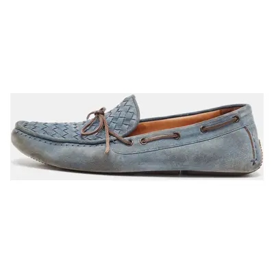 Bottega Veneta Blue Suede Intrecciato Loafers Size